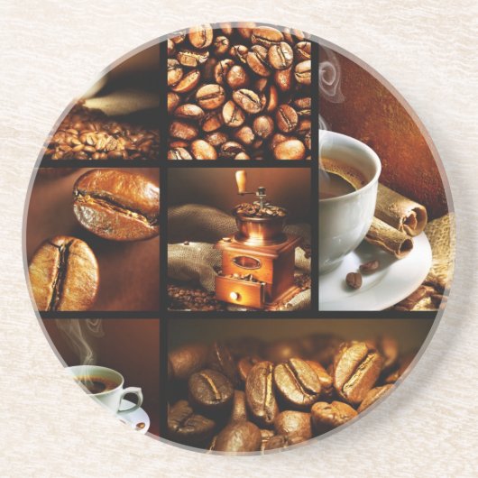 Koffie Collage 2 Zandsteen Onderzetter (Voorkant)