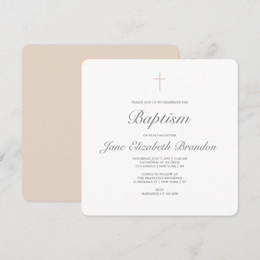 Koffie crème cross-Baptisme-uitnodiging Kaart (Voorkant / Achterkant)