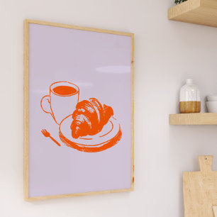 Koffie Croissant Parijs Café Lavendel Oranje Kunst Poster