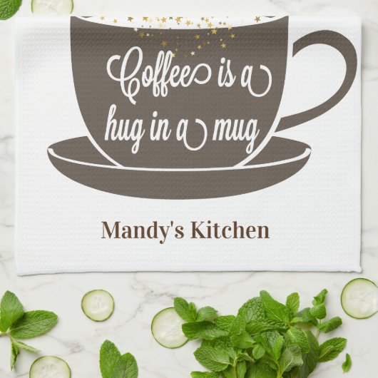 Koffie Cup Bruin Glitter Hart Keuken Handdoek (Gevouwen)