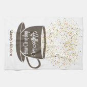 Koffie Cup Bruin Glitter Hart Keuken Handdoek (Horizontaal)