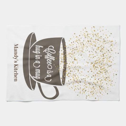 Koffie Cup Bruin Glitter Hart Keuken Handdoek (Horizontaal)