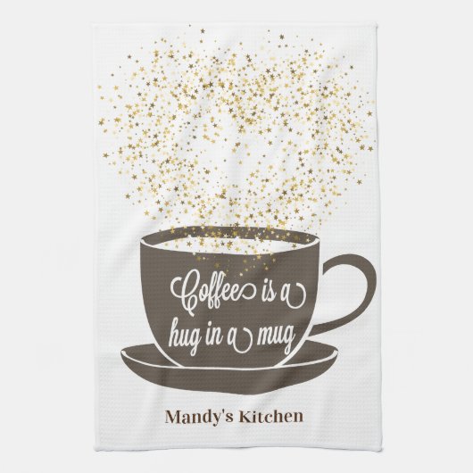 Koffie Cup Bruin Glitter Hart Keuken Handdoek (Verticaal)
