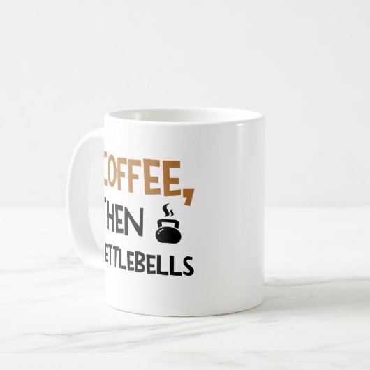 Koffie dan kettlebells grappige quote workout Mok (Voorkant links)