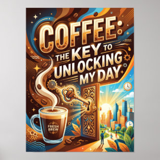 koffie de sleutel tot het ontsluiten van mijn dag poster
