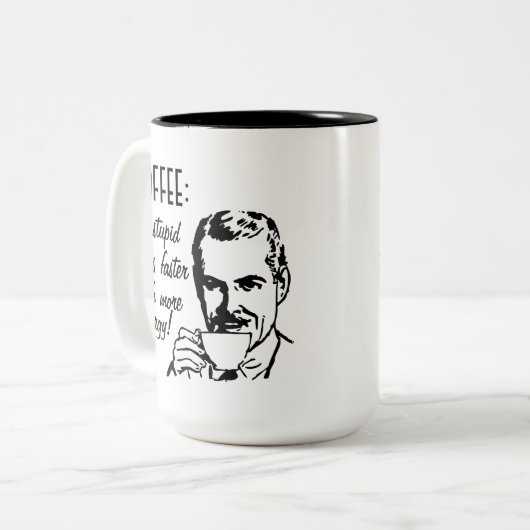 Koffie doet sneller dingen tweekleurige koffiemok (Voorkant links)