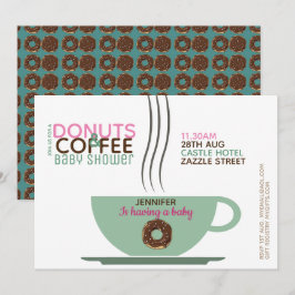 KOFFIE DONUTS Baby shower Invitation Pink Turq Kaart