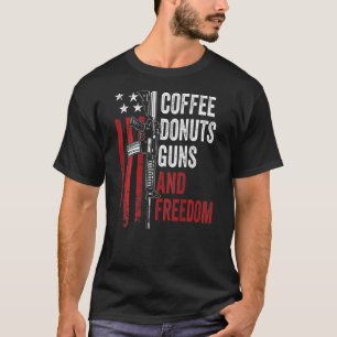Koffie Donuts Wapens Vrijheid Wapen Ar15 VSAVS Op T-shirt