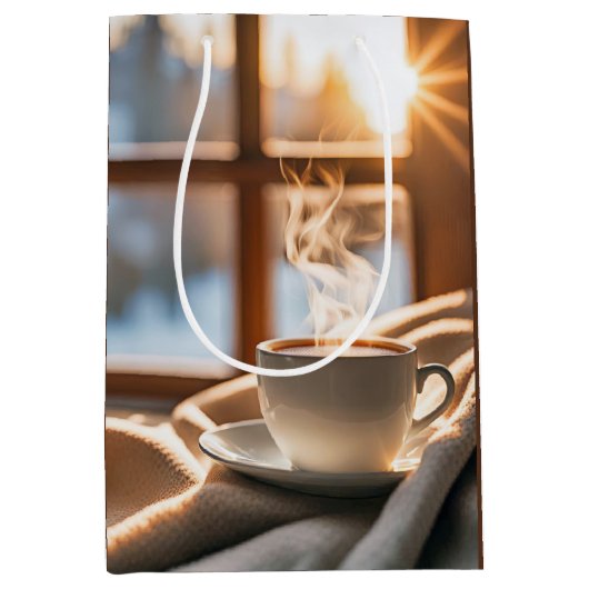 Koffie door het Wintervenster Medium Cadeauzakje (Voorkant)