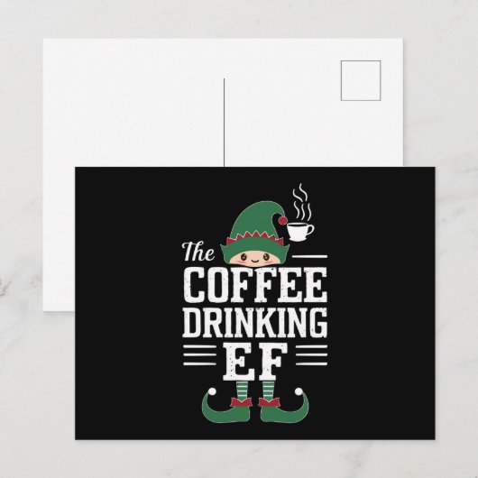 Koffie Drink Elf Familie die Kerstmis aanpast Feestdagenkaart (Voorkant / Achterkant)