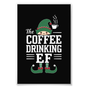 Koffie Drink Elf Familie die Kerstmis aanpast Foto Afdruk