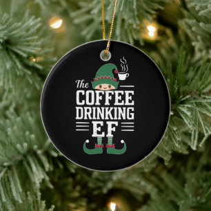 Koffie Drink Elf Familie die Kerstmis aanpast Keramisch Ornament