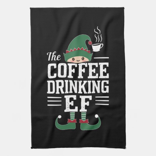 Koffie Drink Elf Familie die Kerstmis aanpast Theedoek (Verticaal)