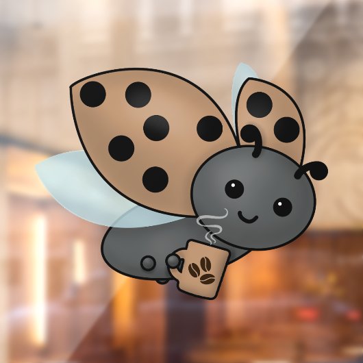 Koffie Drink Ladybug Window Cling Raamsticker (Vel 2)