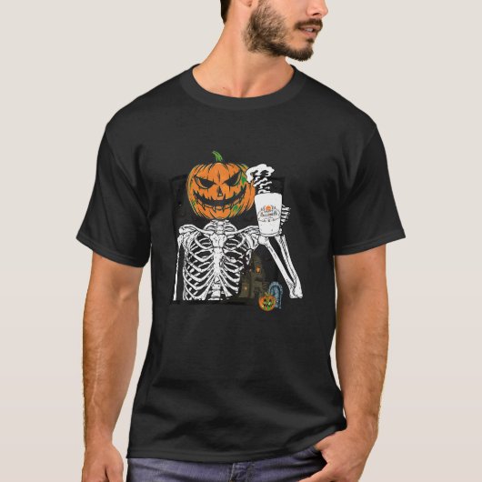 Koffie Drink pompoenkop Skeleton Halloween Co T-shirt (Voorkant)