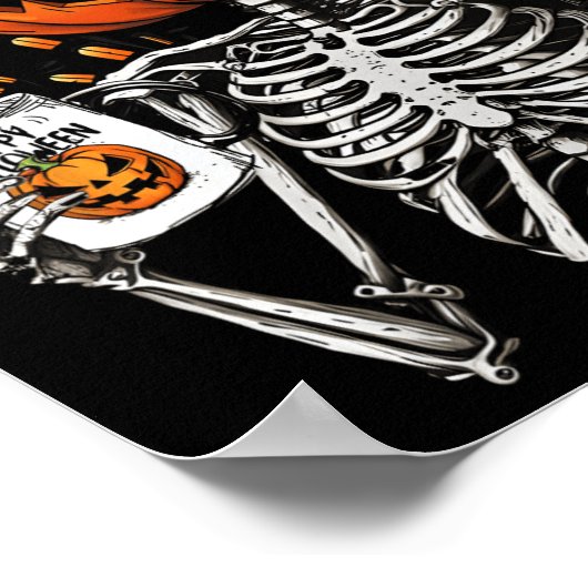 Koffie Drink Skelet Pompoen Halloween Kostuum Poster (Hoek)