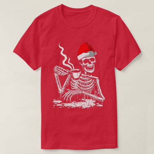 Koffie Drink Skeleton Kerstmis Sull Santa Hat T-shirt (Design voorkant)