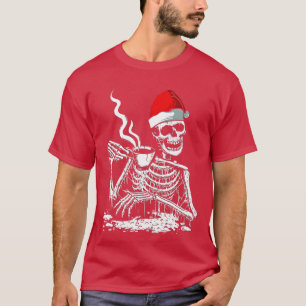 Koffie Drink Skeleton Kerstmis Sull Santa Hat T-shirt
