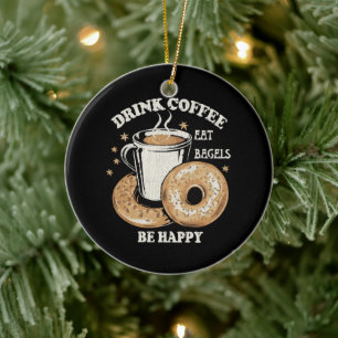 Koffie drinken Bagels eten Wees gelukkig Keramisch Ornament