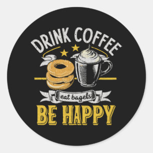 Koffie drinken Bagels eten Wees gelukkig Ronde Sticker