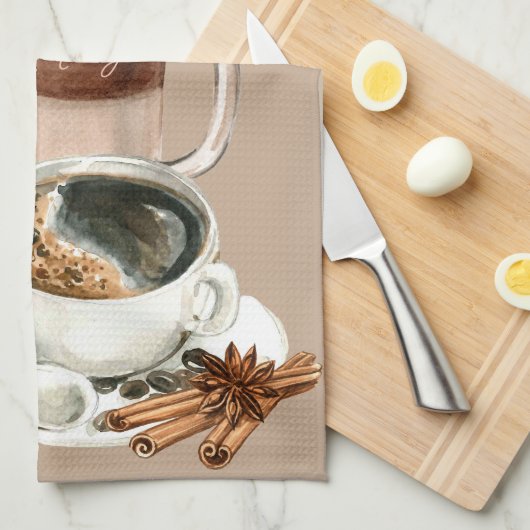 Koffie-Drinken Vignette zwart, speciaal Theedoek (Quarter Fold)