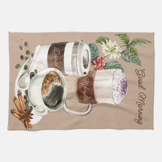 Koffie-Drinken Vignette zwart, speciaal Theedoek (Horizontaal)