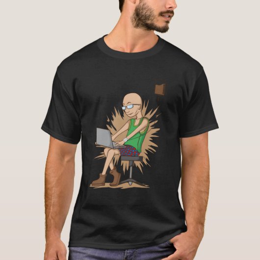 Koffie drinkende nerd versnippering hangt aan koff t-shirt (Voorkant)