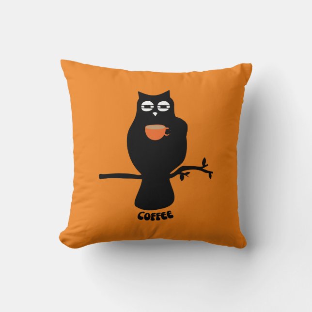 Koffie Droopy Eyed Owl Kussen (Voorkant)