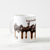 Koffie druppelen uit koffiebonen aangepaste tekst koffiemok (Voorkant links)
