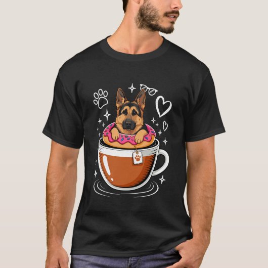 Koffie Duitse Herders Donut GSD T-shirt (Voorkant)