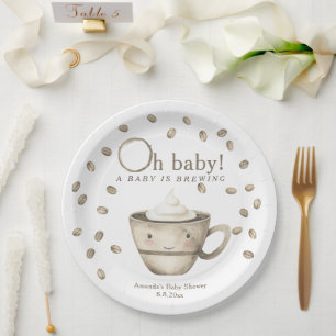 Koffie Een baby is aan het brouwen Baby shower Papieren Bordje
