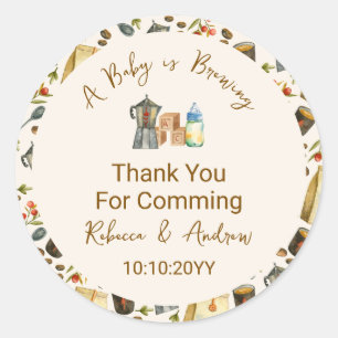 Koffie een baby is op komst baby shower dank je we ronde sticker