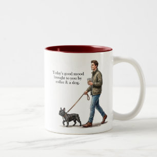 Koffie & een Franse hond maken vandaag beter Tweekleurige Koffiemok