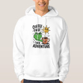 Koffie eerst dan avontuur - Schattigee kikkermorge Hoodie (Voorkant)