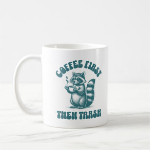 Koffie eerst dan prullenbak Schattigee wasbeer kof Koffiemok