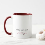 Koffie eerst, dan voelt het grappig mok<br><div class="desc">Deze geestige mok is ideaal voor therapeuten, psychologen of iedereen die weet dat een goede analyse begint met een goede kop koffie. Met de speelse tekst "Coffee: Because It's Hard to Psychoanalysis on Tea" is het een leuke manier om je liefde voor zowel cafeïne als diepgaande gesprekken te shows. Of...</div>