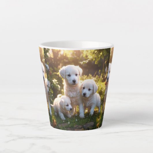 "Koffie eerst, drukte altijd - Motivatie Mok" Latte Mok (Voorkant)