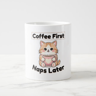 Koffie eerst, dutjes later Schattige Kat | Kawaii Grote Koffiekop