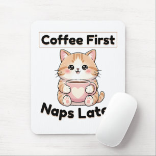 Koffie eerst, dutjes later Schattige Kat   Kawaii  Muismat