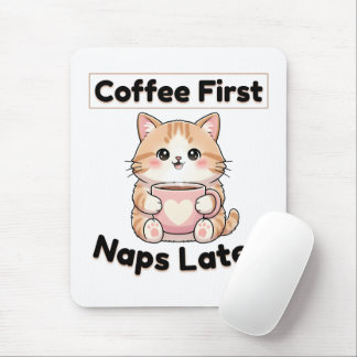Koffie eerst, dutjes later Schattige Kat | Kawaii Muismat