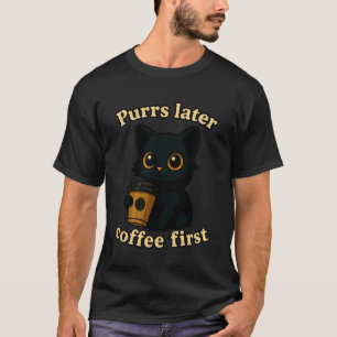 Koffie Eerst Halloween Grappige Zwarte Kat Caffein T-shirt
