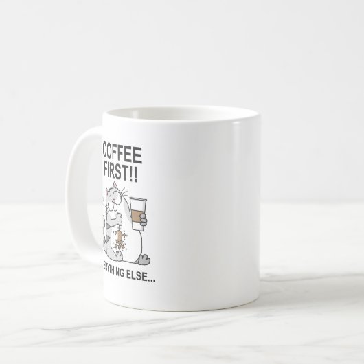 Koffie eerst!! koffiemok (Voorkant links)