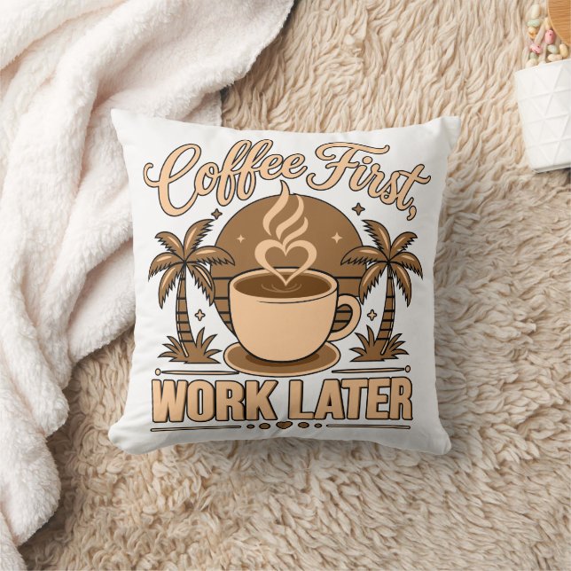 Koffie eerst, later werken – Powered by cafeïne Kussen (Deken)