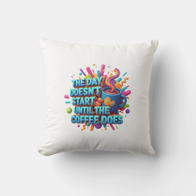 Koffie Eerst Ochtend Sticker Kussen (Voorkant)