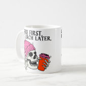 Koffie eerst, onderzoek later - PhD Koffiemok (Voorkant links)