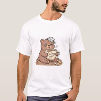 Koffie Eerst Slaapbeer Cartoon T-shirt