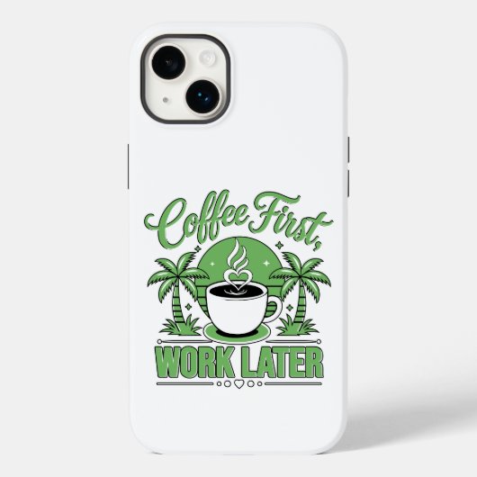 Koffie eerst, werk later. Aangedreven door Caffeïn Case-Mate iPhone Case (Achterkant)