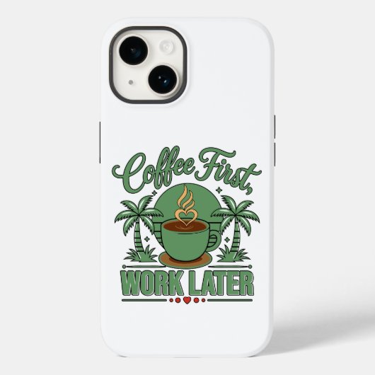 Koffie eerst, werk later. Aangedreven door Caffein Case-Mate iPhone Case (Achterkant)
