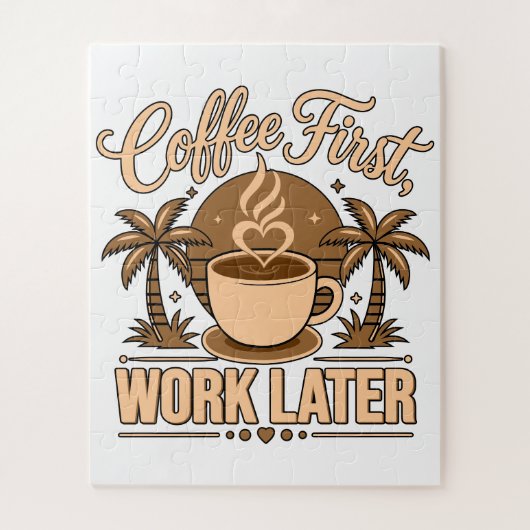 Koffie Eerst, Werk Later – Powered by Caffeïne Legpuzzel (Verticaal)