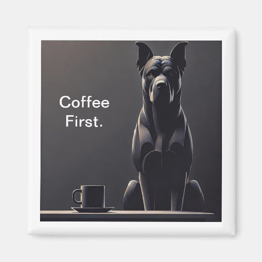 Koffie Eerst Zwarte Hond Magneet (Voorkant)